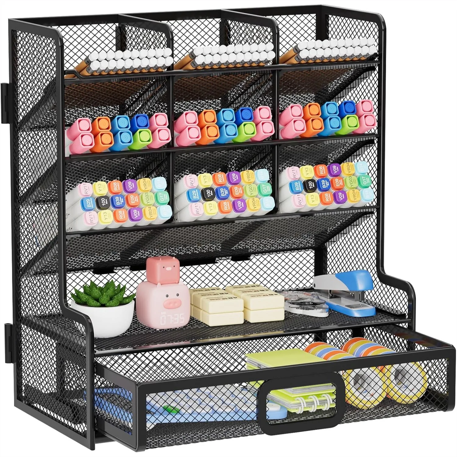 Large Mesh Desk Organizer with Drawer, Multi-Functional Pen Pencil Holder, Easy Assembly for Office Art Supplies
Large Mesh Desk Organizer with Drawer, Multi-Functional Pen Pencil Holder, Easy Assembly for Office Art Supplies