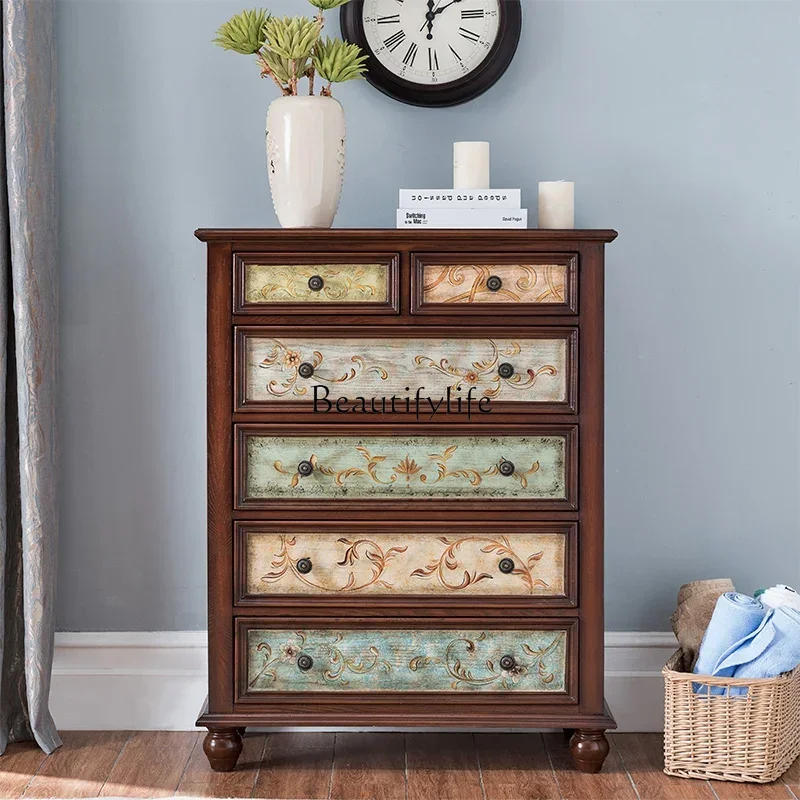 American solid wood retro painted European style living room bedroom locker against the wall
American solid wood retro painted European style living room bedroom locker against the wall