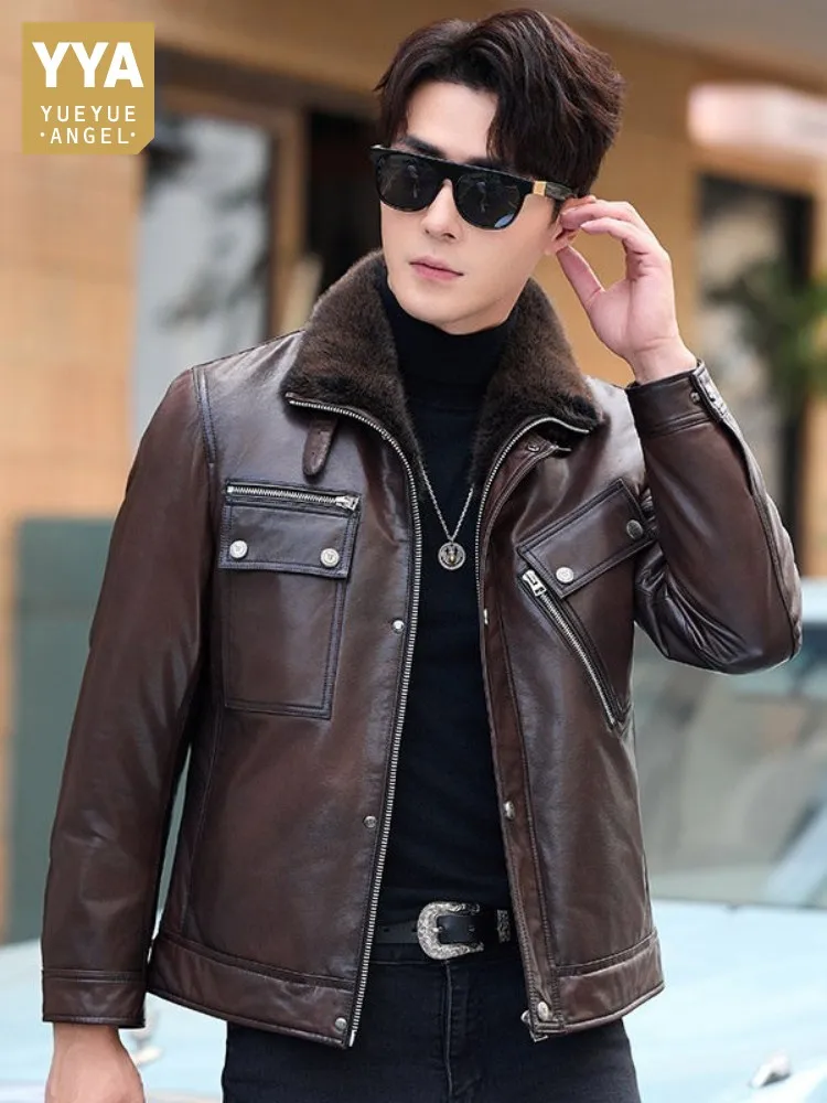 Luxury Mink Fur Liner Warm Genuine Leather Jacket Men Winter Punk Motorcycle Short Coat Vintage Slim Fit Goatskin Jackets 5XL
Luxury Mink Fur Liner Warm Genuine Leather Jacket Men Winter Punk Motorcycle Short Coat Vintage Slim Fit Goatskin Jackets 5XL