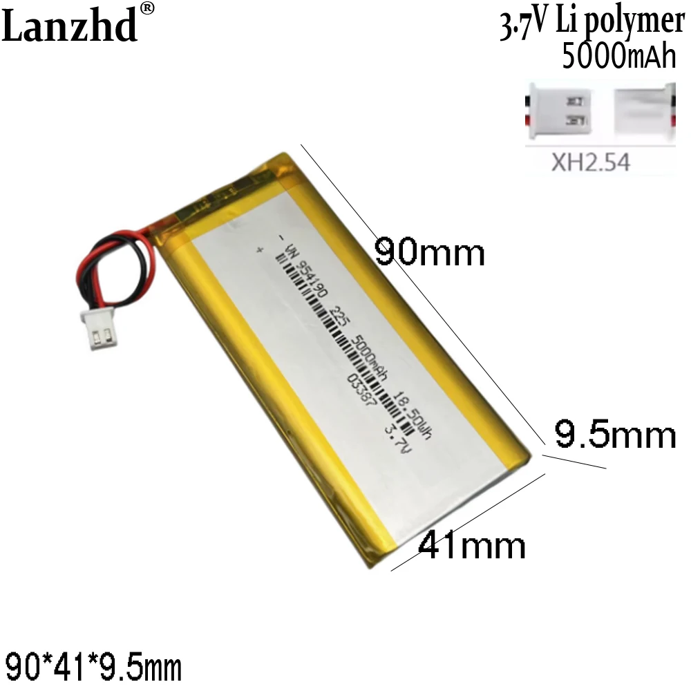 3.7V lithium battery For mobile power bank emergency power supply children's early education machine 954190 5000mAh 90*41*9.5mm
3.7V lithium battery For mobile power bank emergency power supply children's early education machine 954190 5000mAh 90*41*9.5mm