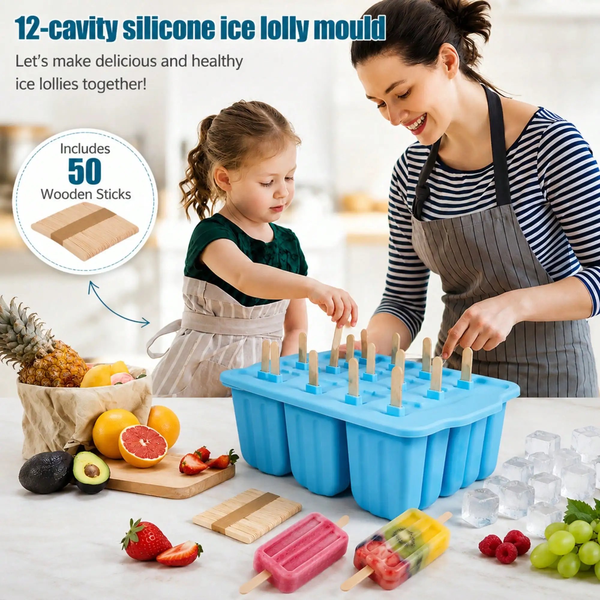 12 Cavity Silicone Popsicle Mold With Lid And 50 Sticks Durable Reusable Household Ice Cream And Popsicle Making Tool Easy To Demold Material For DIY Homemade Frozen Desserts Daily Family Use
12 Cavity Silicone Popsicle Mold With Lid And 50 Sticks Durable Reusable Household Ice Cream And Popsicle Making Tool Easy To Demold Material For DIY Homemade Frozen Desserts Daily Family Use