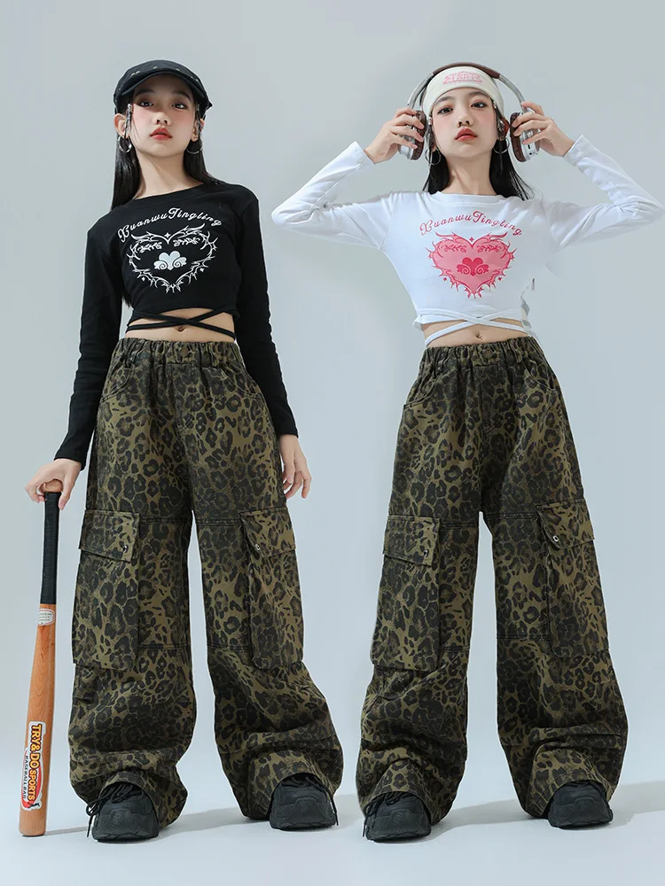 Kid Hip Hop Clothing Heart Lace up Crop Top Long Sleeve T Shirt Leopard Casual Wide Cargo Pants for Girl Dance Costume Clothes
Kid Hip Hop Clothing Heart Lace up Crop Top Long Sleeve T Shirt Leopard Casual Wide Cargo Pants for Girl Dance Costume Clothes