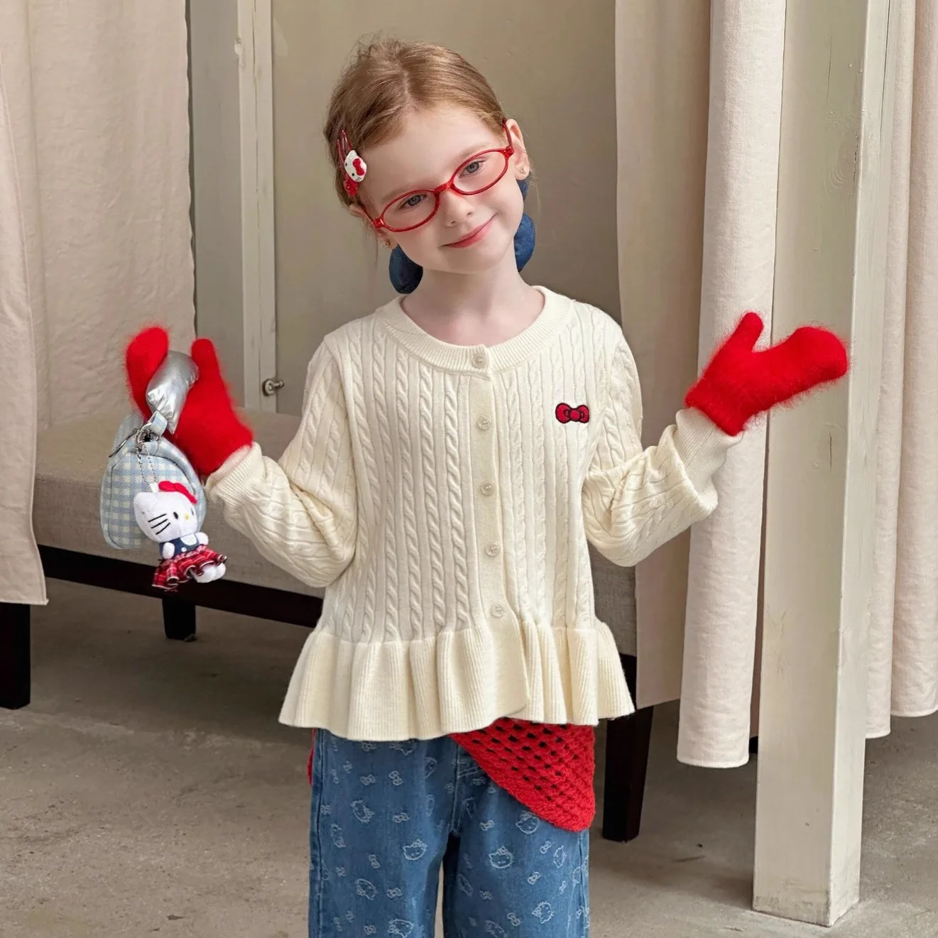 Girls Coat Round Neck Fried Dough Twists Bow Knitting Cardigan 2025 Spring Autumn New Versatile Top
Girls Coat Round Neck Fried Dough Twists Bow Knitting Cardigan 2025 Spring Autumn New Versatile Top