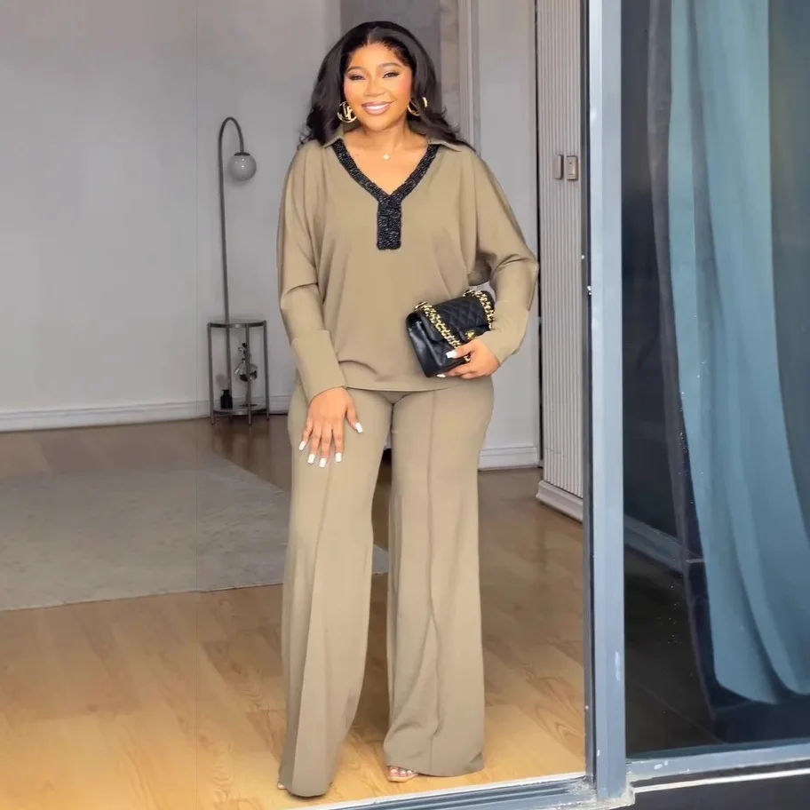 Spring Autumn Fashion Elegant Office Lady Set T Shirt Wide Leg Pants 2-piece Outfit Women Casual V Neck Sports Two Piece Sets
Spring Autumn Fashion Elegant Office Lady Set T Shirt Wide Leg Pants 2-piece Outfit Women Casual V Neck Sports Two Piece Sets
