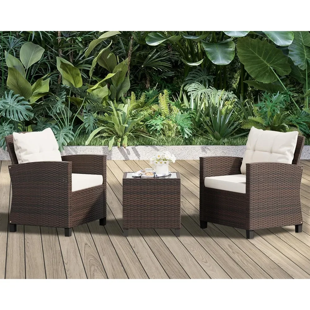 3 Pieces Patio Furniture Set 3 Pieces PE Rattan Wicker Chairs with Table Outdoor Furniture Brown Rattan with White Cushion
3 Pieces Patio Furniture Set 3 Pieces PE Rattan Wicker Chairs with Table Outdoor Furniture Brown Rattan with White Cushion