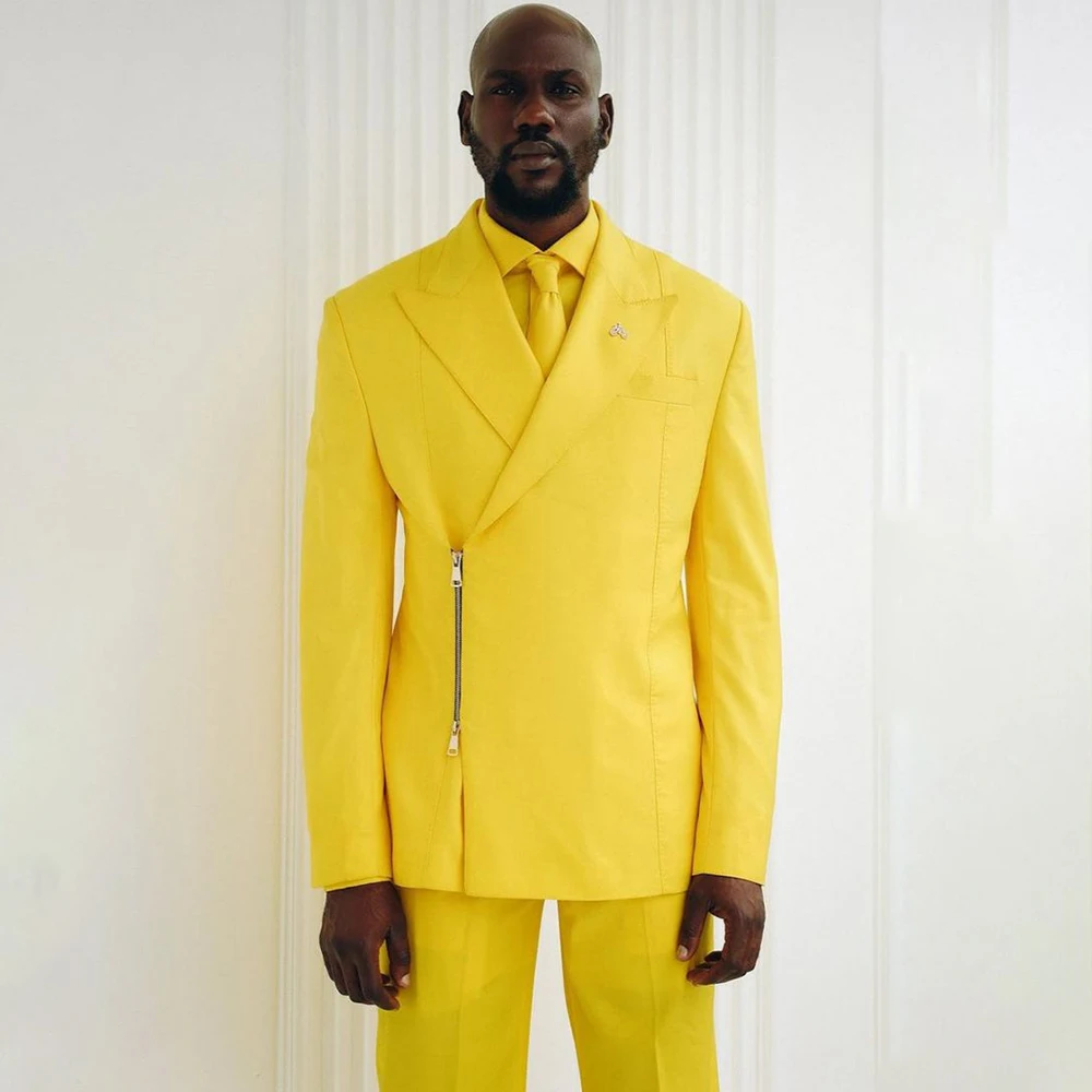 Customized Yellow Men's Suits Fashion Peak Lapel Skinny Slim Fit 2 Piece Jacket Pants Sets Elegant Party Tripe Male Clothing Set
Customized Yellow Men's Suits Fashion Peak Lapel Skinny Slim Fit 2 Piece Jacket Pants Sets Elegant Party Tripe Male Clothing Set