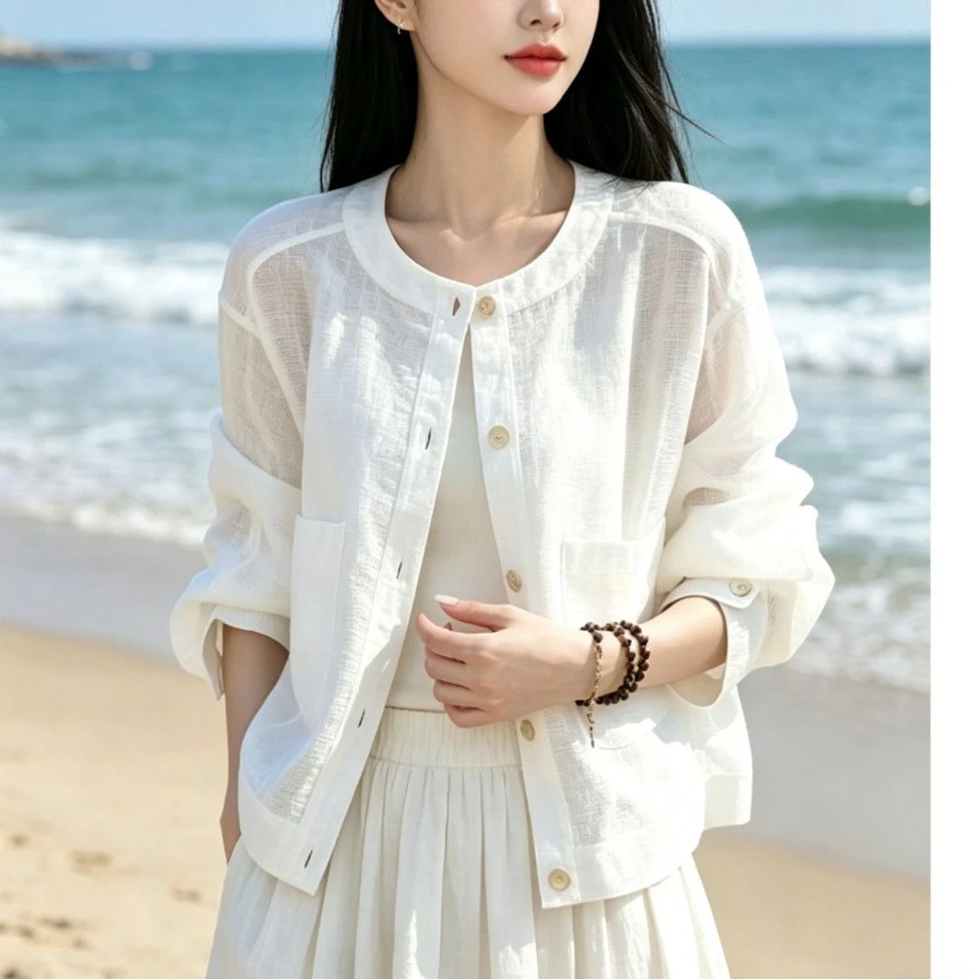 Fashionable Pure Color round Neck Long Sleeve Sun Protection Open Cardigan 2026 Summer New Style Elegant Commuting Versatile Top
Fashionable Pure Color round Neck Long Sleeve Sun Protection Open Cardigan 2026 Summer New Style Elegant Commuting Versatile Top