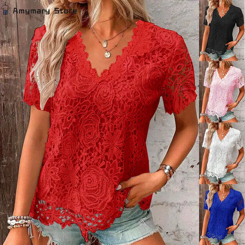 2024 New Summer Women's Elegant Lace V-neck Top Fashion Solid Color Casual Loose Short-sleeved T-shirt Holiday Casual Street Top
2024 New Summer Women's Elegant Lace V-neck Top Fashion Solid Color Casual Loose Short-sleeved T-shirt Holiday Casual Street Top