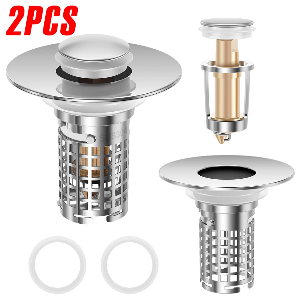 2 Pcs Bathroom Sink Stopper Stainless Steel 3 in 1 Universal Filter Basket Hair Catcher Pop Up Sink Drain Strainer for Kitchen
2 Pcs Bathroom Sink Stopper Stainless Steel 3 in 1 Universal Filter Basket Hair Catcher Pop Up Sink Drain Strainer for Kitchen