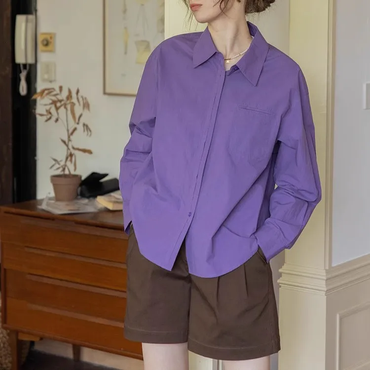 French Long Sleeved Shirt with Multiple Colors, Pure Cotton, Solid Color, Versatile Commuting Design, Loose Top
French Long Sleeved Shirt with Multiple Colors, Pure Cotton, Solid Color, Versatile Commuting Design, Loose Top