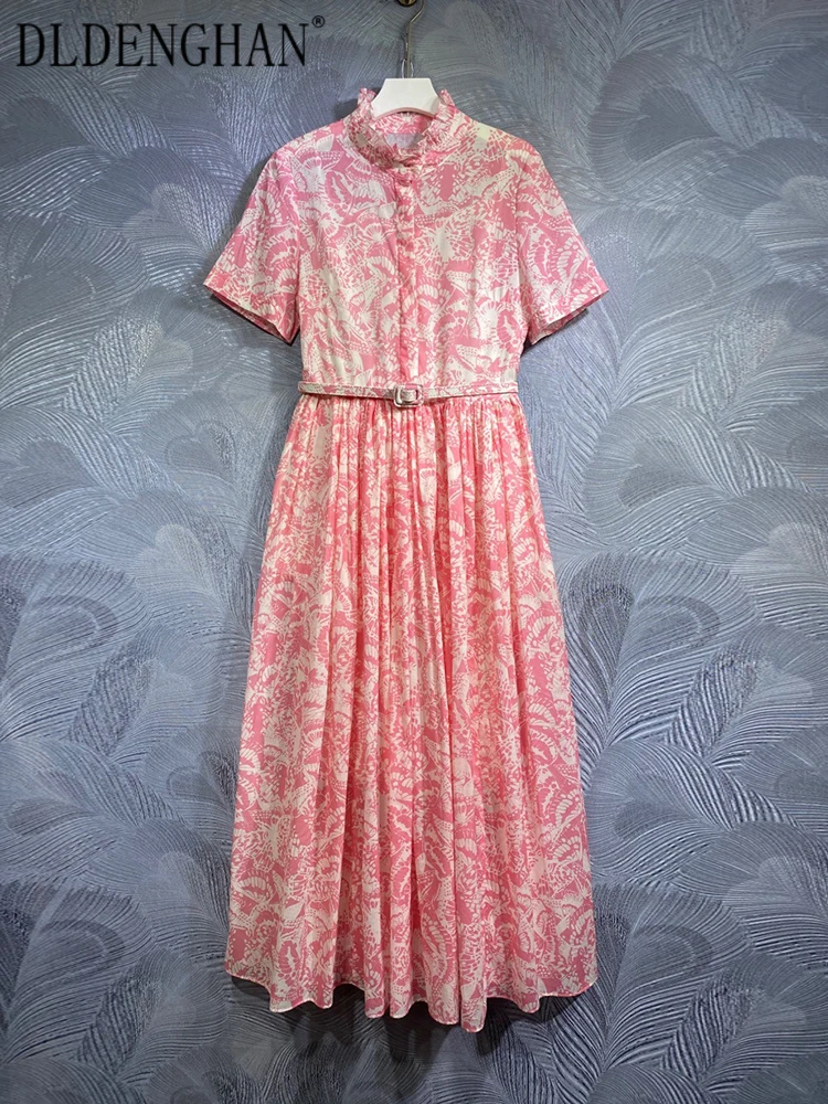 DLDENGHAN Spring Summer 100% Cotton Dress Women O-Neck Short Sleeve Single Breasted Belt Vintage Print Long Dresses Designer New
DLDENGHAN Spring Summer 100% Cotton Dress Women O-Neck Short Sleeve Single Breasted Belt Vintage Print Long Dresses Designer New