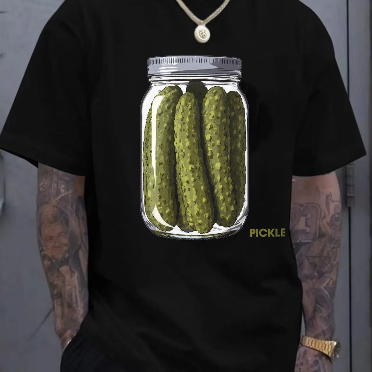 Белая футболка с круглым вырезом и коротким рукавом со стеклянной баночкой и рисунком масон, повседневная футболка Simple Pickle - тематическая футболка с принтом «PICKLE»
Белая футболка с круглым вырезом и коротким рукавом со стеклянной баночкой и рисунком масон, повседневная футболка Simple Pickle - тематическая футболка с принтом «PICKLE»