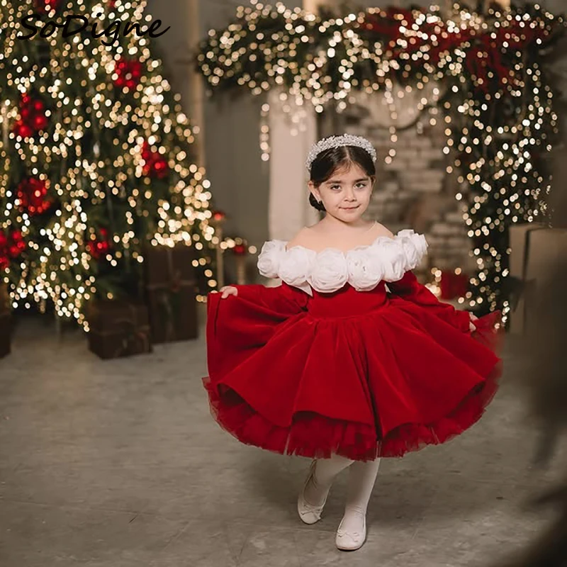 SoDigne A-line Velvet Flower Girl Dress O-neck Full Sleeves Princess 3D Flowers Kid Gown 2025 Birthday Party Dresses Customized
SoDigne A-line Velvet Flower Girl Dress O-neck Full Sleeves Princess 3D Flowers Kid Gown 2025 Birthday Party Dresses Customized
