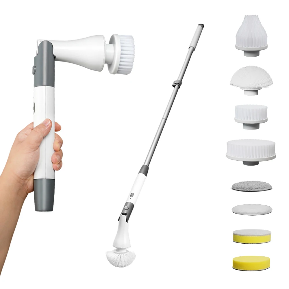 Cordless Electric Spin Scrubber Long Handled Electric Cleaner Cleaning Brush with 8 Replaceable Brush Heads Bathroom Tile Brush
Cordless Electric Spin Scrubber Long Handled Electric Cleaner Cleaning Brush with 8 Replaceable Brush Heads Bathroom Tile Brush
