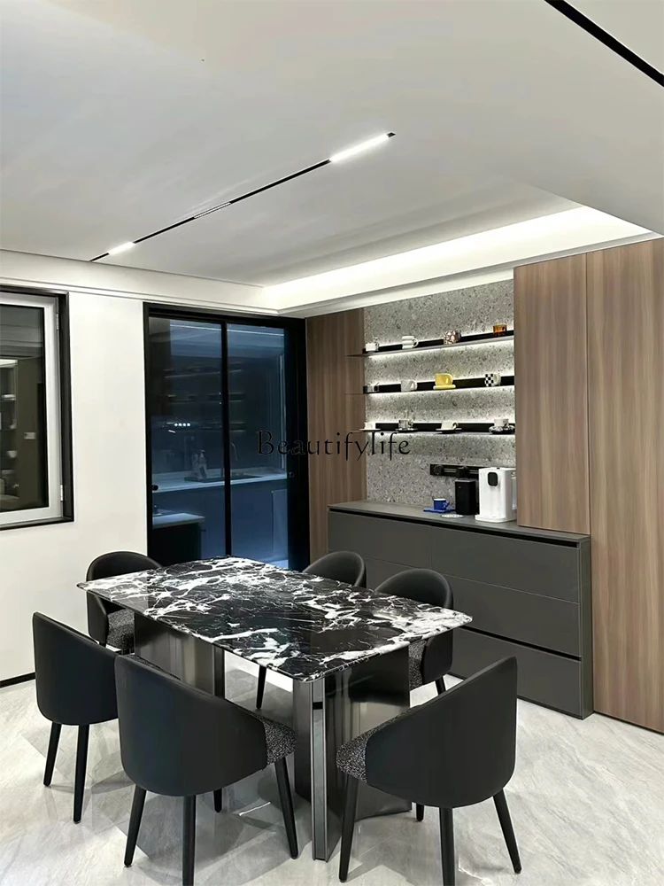 Black marble dining table rectangular modern simple villa home high-end dining table and chair combination
Black marble dining table rectangular modern simple villa home high-end dining table and chair combination
