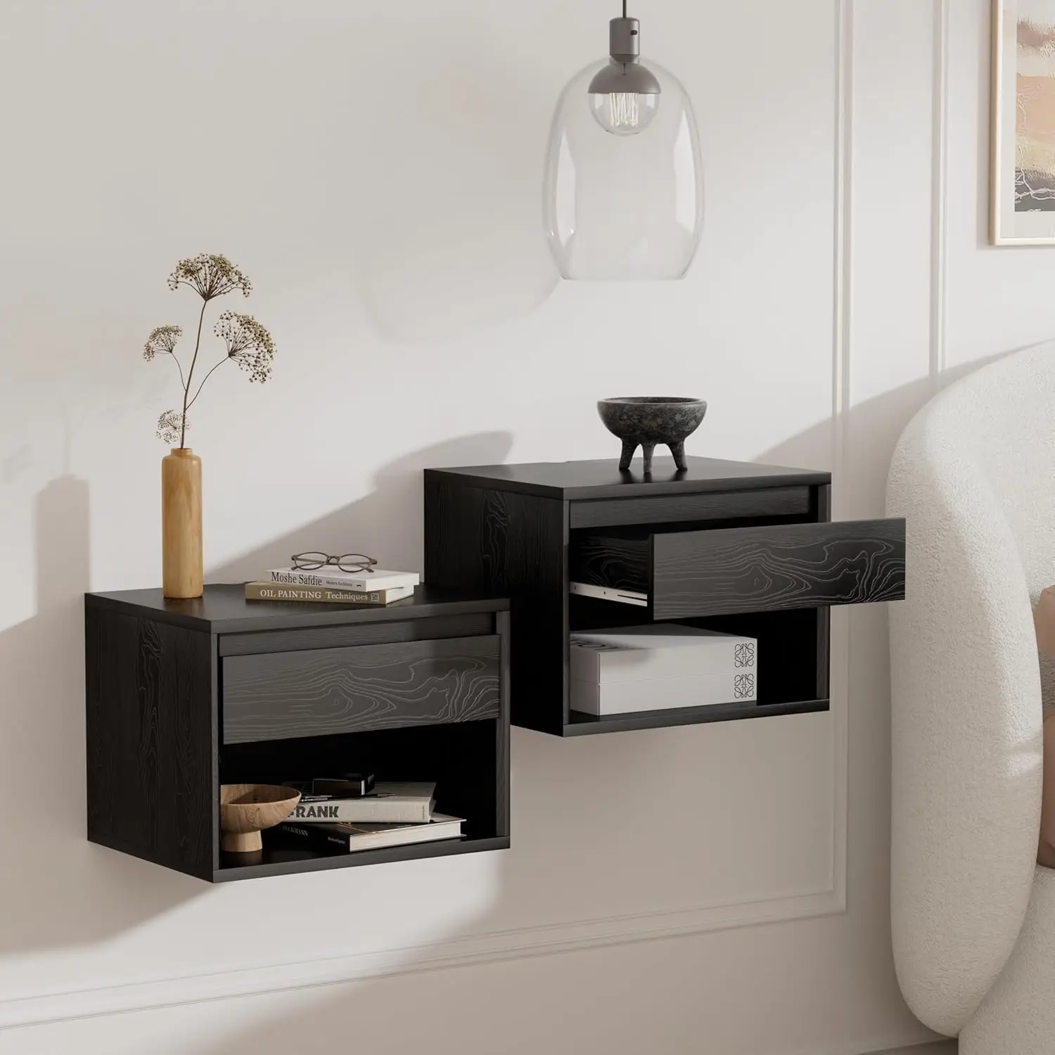 Mid Century Modern Floating Nightstand Set Of 2, Wall Mounted End Table With Drawer And Open Compartment Wooden, Customized
Mid Century Modern Floating Nightstand Set Of 2, Wall Mounted End Table With Drawer And Open Compartment Wooden, Customized