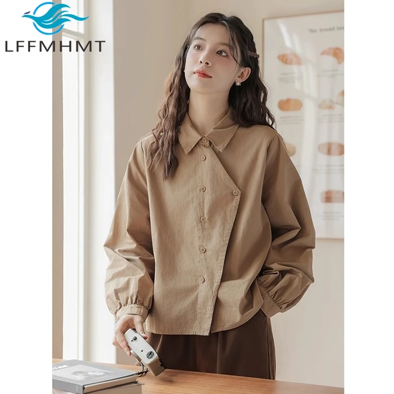 Korean Style Asymmetrical Design Women's Long Sleeve Vintage Shirt Good Quality Simple Basic Vintage Lapel Blouse Female Tops
Korean Style Asymmetrical Design Women's Long Sleeve Vintage Shirt Good Quality Simple Basic Vintage Lapel Blouse Female Tops
