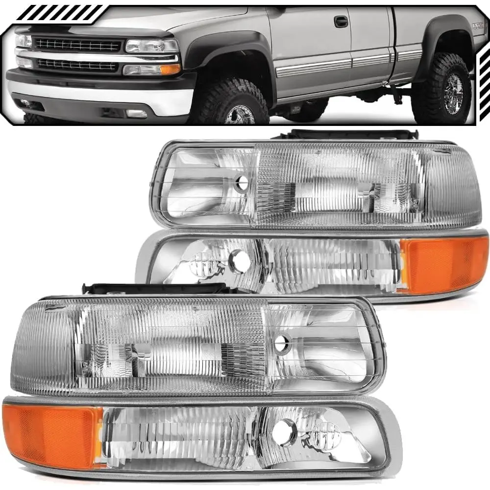 Halogen Replacement Spec Headlights Signal Lights Compatible with CHEVROLET 99-02 SILVERADO 00-06 SUBURBAN TAHOE - 4-Piece Combo
Halogen Replacement Spec Headlights Signal Lights Compatible with CHEVROLET 99-02 SILVERADO 00-06 SUBURBAN TAHOE - 4-Piece Combo