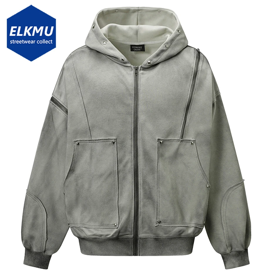 Men's Vintage Hoodies Zipper Rivet Patchwork Hooded Sweatshirts Streetwear Harajuku Oversized Hip Hop Hoodies Jackets
Men's Vintage Hoodies Zipper Rivet Patchwork Hooded Sweatshirts Streetwear Harajuku Oversized Hip Hop Hoodies Jackets