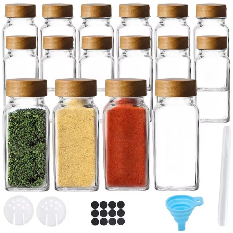 2022 Unique Design 12 Pieces 120ml 4oz Square Wooden Lid Spice Container Jar Set with Label and Silicone Collapsible Funnel
2022 Unique Design 12 Pieces 120ml 4oz Square Wooden Lid Spice Container Jar Set with Label and Silicone Collapsible Funnel