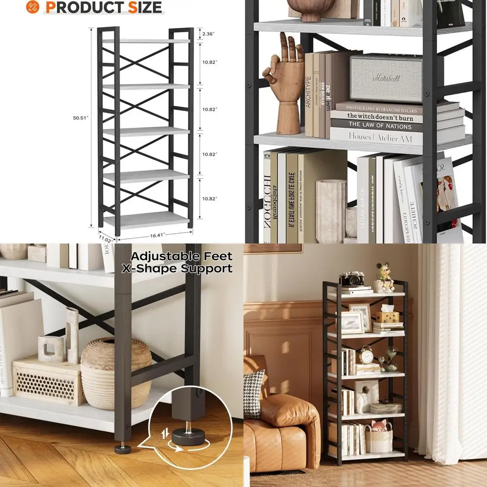 5-Tier Wooden and Metal Bookshelf - Tall Storage Unit for Books, Industrial Style, White for Bedroom Display
5-Tier Wooden and Metal Bookshelf - Tall Storage Unit for Books, Industrial Style, White for Bedroom Display