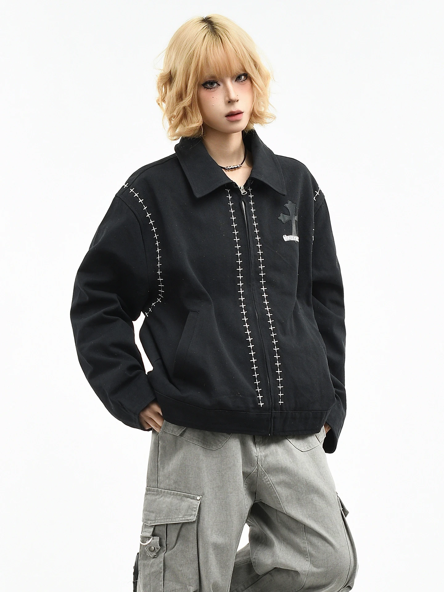 OV Original American Retro Cross Stitched Leather Jacket Loose Casual Workwear for Men And Women Spring Season Short Coat
OV Original American Retro Cross Stitched Leather Jacket Loose Casual Workwear for Men And Women Spring Season Short Coat