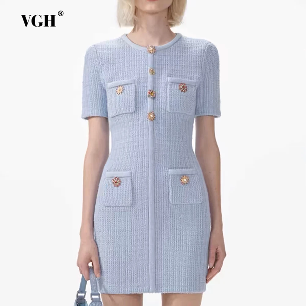 VGH Solid Sweet Spliced Button Slimming Knitted Dresses For Women Round Neck Short Sleeve High Waist Casual Party Dress Female
VGH Solid Sweet Spliced Button Slimming Knitted Dresses For Women Round Neck Short Sleeve High Waist Casual Party Dress Female