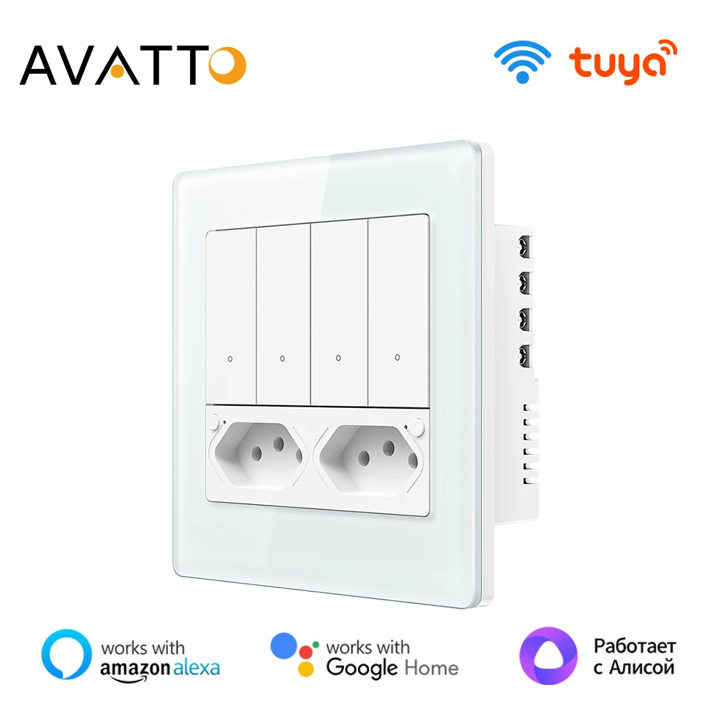 Настенный умный переключатель и розетка AVATTO Tuya Wi-Fi, 16 А, Бразилия, стандарт, панель 4X4, 4 кнопки, 2 розетки, переключатель с поддержкой Alexa Google Home
Настенный умный переключатель и розетка AVATTO Tuya Wi-Fi, 16 А, Бразилия, стандарт, панель 4X4, 4 кнопки, 2 розетки, переключатель с поддержкой Alexa Google Home