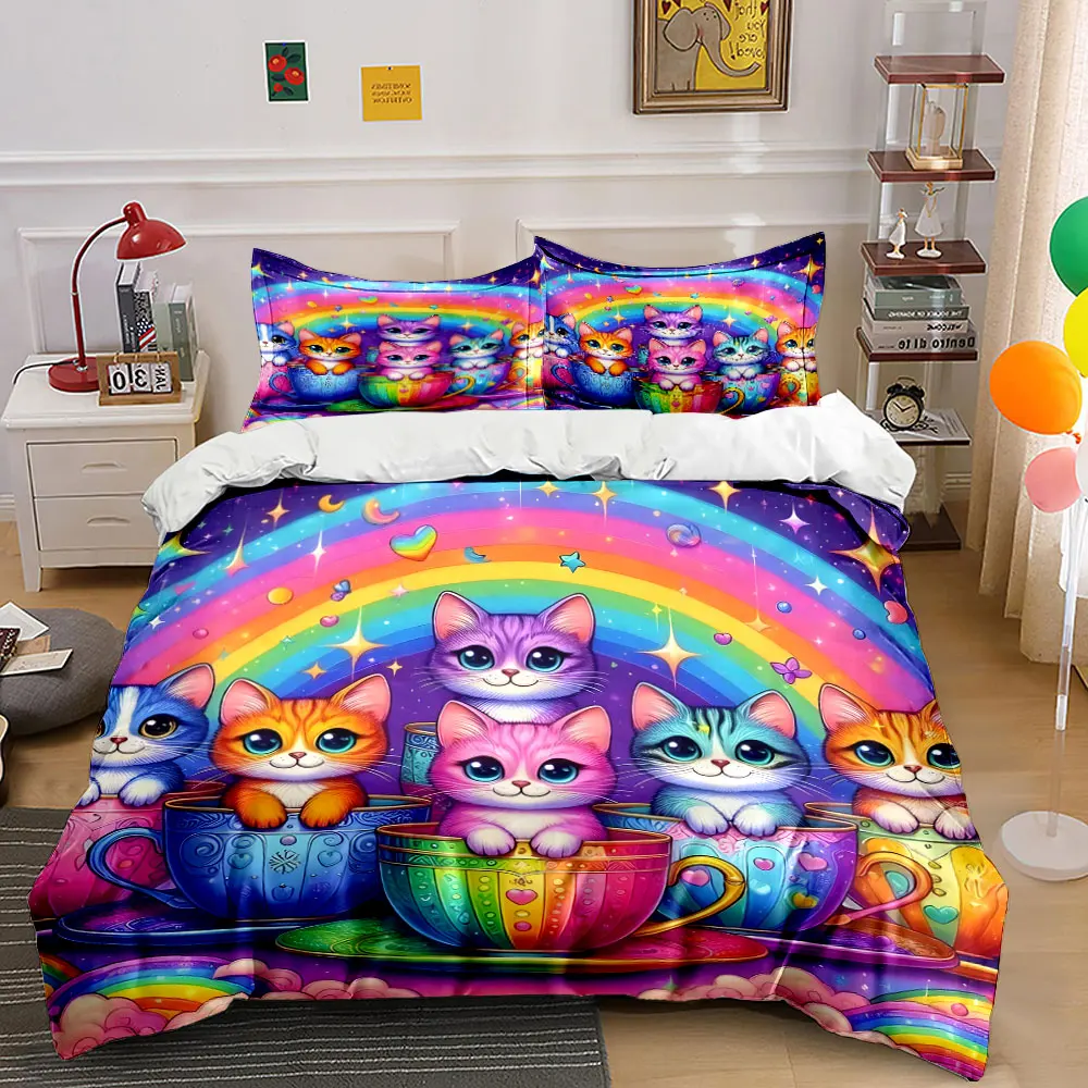 3pcs Adorable kittens in rainbow teacups Pattern Duvet Cover Set Digital Print Colorful Polyester Bedding with Zipper Closur
3pcs Adorable kittens in rainbow teacups Pattern Duvet Cover Set Digital Print Colorful Polyester Bedding with Zipper Closur