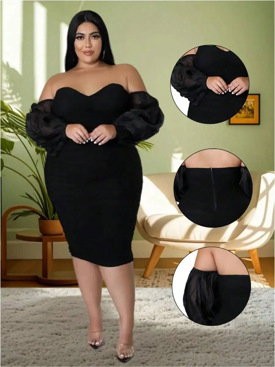 Plus Size Off Shoulder Bodycon Midi Dress With Sheer Mesh Sleeves Ruched Detail
Plus Size Off Shoulder Bodycon Midi Dress With Sheer Mesh Sleeves Ruched Detail
