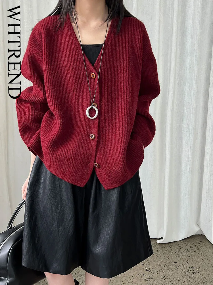 WHTREND Мягкий красный свитер с v-образным вырезом для женщин, свободное пальто, новый вязаный кардиган, рождественский WH1797
WHTREND Мягкий красный свитер с v-образным вырезом для женщин, свободное пальто, новый вязаный кардиган, рождественский WH1797