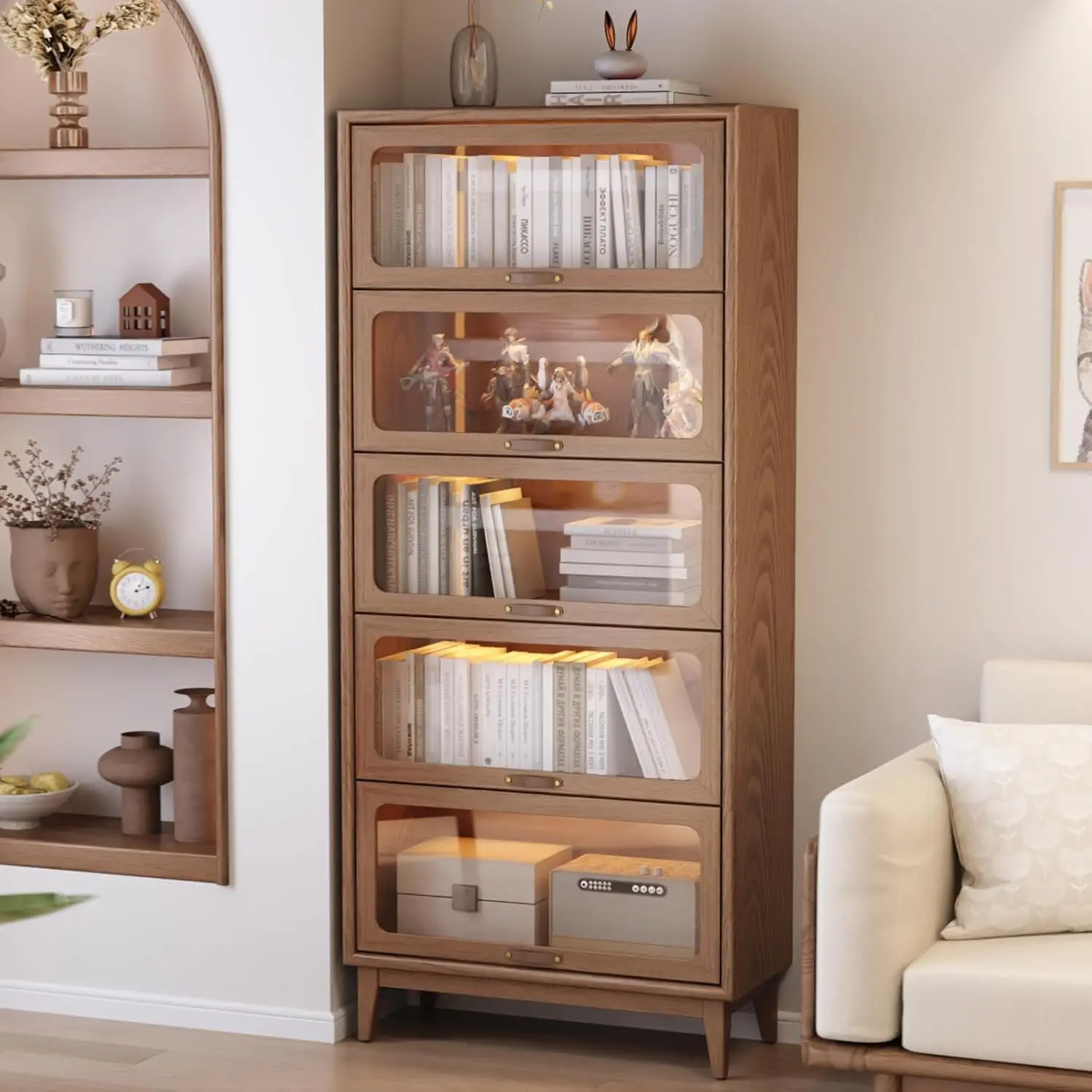 Wood Bookcase 5 Tier Bookshelves With Tempered Cabinet Glass Doors 72 Inch, Brown Finish Cube Storage Organizer, Bookshelf
Wood Bookcase 5 Tier Bookshelves With Tempered Cabinet Glass Doors 72 Inch, Brown Finish Cube Storage Organizer, Bookshelf