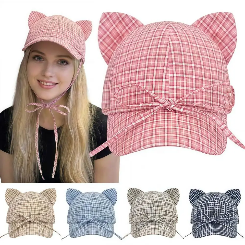 Fashion Cat Ears Baseball Cap Plaid Breathable Sun Hat Bow Tie Style Simple Flat Cap Unisex Outdoor
Fashion Cat Ears Baseball Cap Plaid Breathable Sun Hat Bow Tie Style Simple Flat Cap Unisex Outdoor