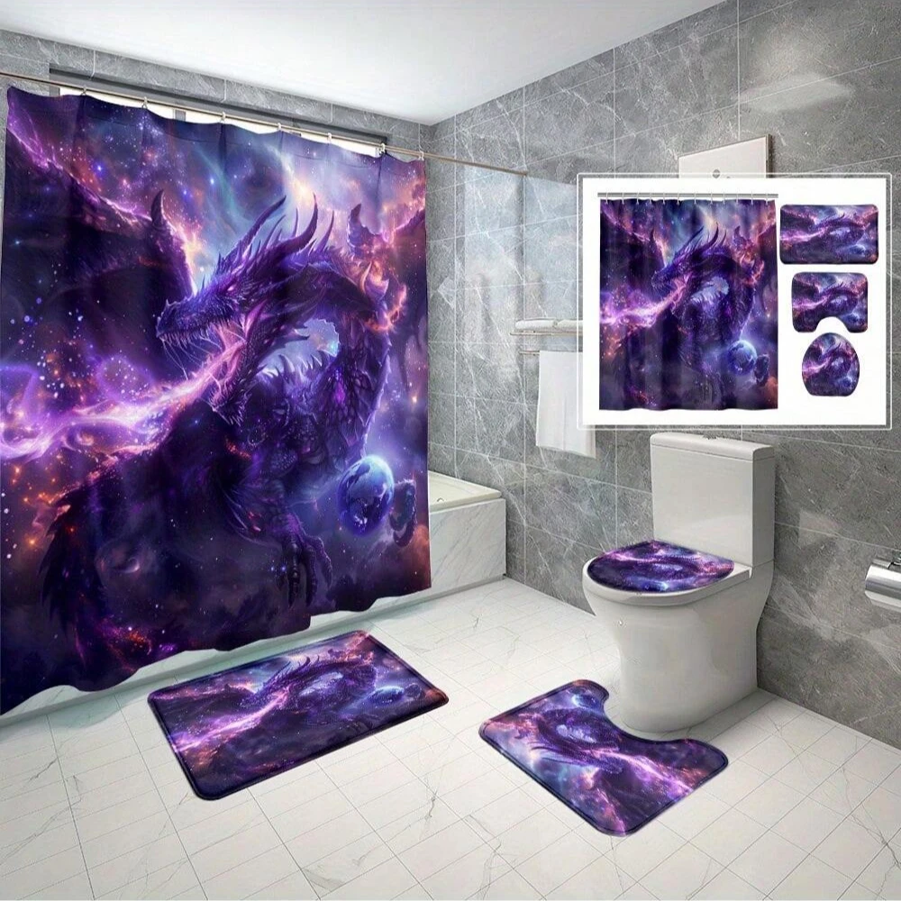 4pcs Shower Curtain Set, Dragon In The Starry Sky Guarding The Earth Pattern, Waterproof Home Decor, Bathroom Accessories
4pcs Shower Curtain Set, Dragon In The Starry Sky Guarding The Earth Pattern, Waterproof Home Decor, Bathroom Accessories