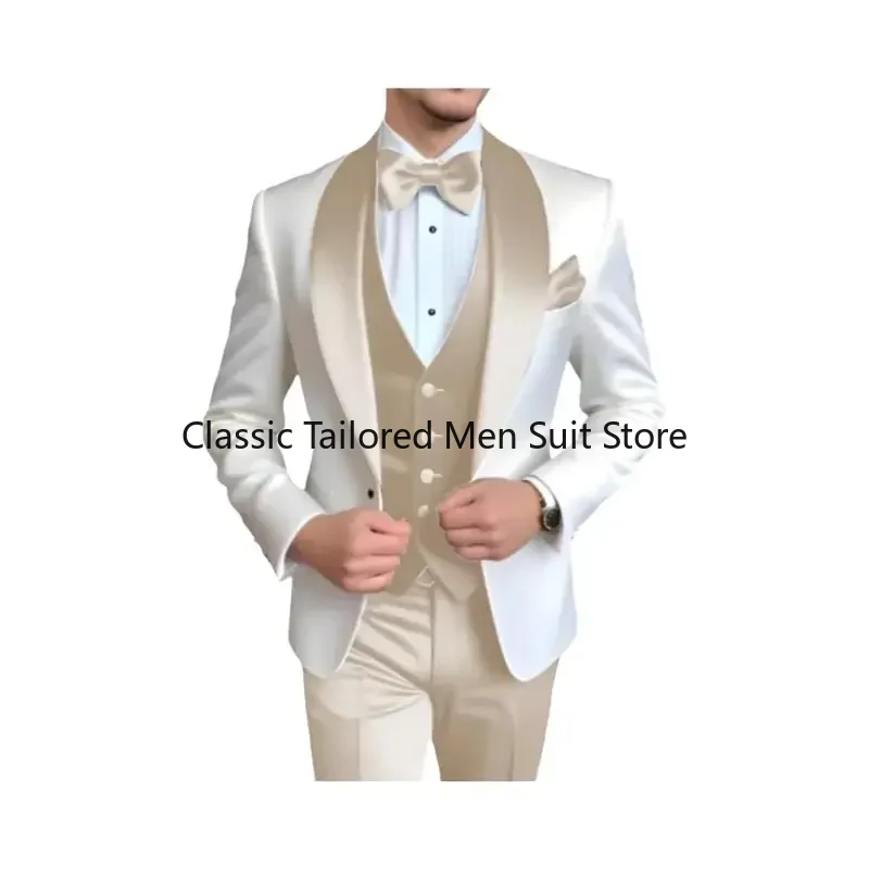 White And Champagne Acetate satin Men Suit Wedding Party Formal Groom Prom Business Male Tuxedos 3 Piece Set Jacket Vest Pants
White And Champagne Acetate satin Men Suit Wedding Party Formal Groom Prom Business Male Tuxedos 3 Piece Set Jacket Vest Pants