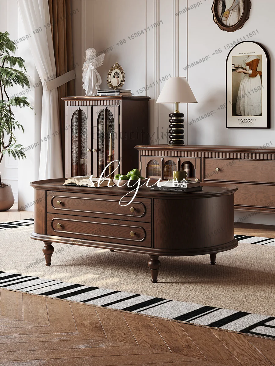 All solid wood oval combination set living room small apartment American medieval coffee table
All solid wood oval combination set living room small apartment American medieval coffee table