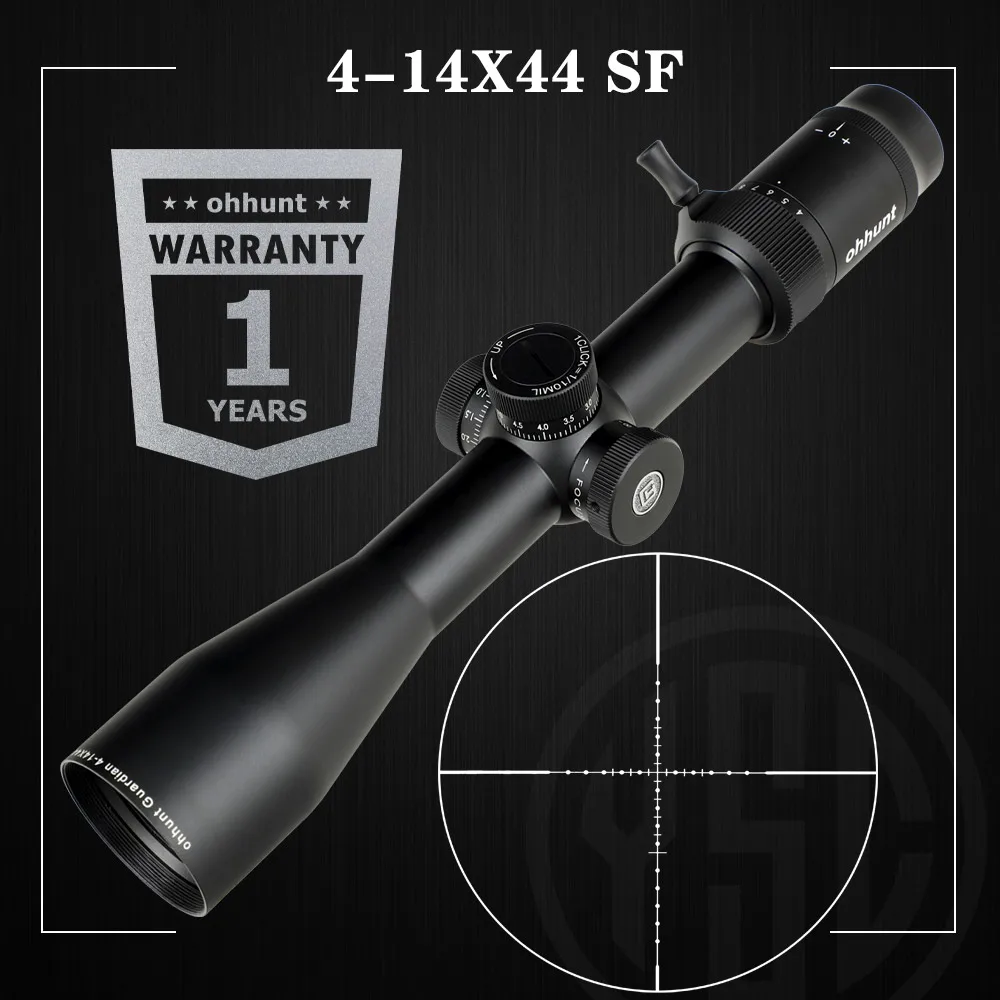 ohhunt Guardian 4-14X44 SF Huntings Scope Optics Sight 30mm Tube Side Parallax with Sunshade and Mount Rings
ohhunt Guardian 4-14X44 SF Huntings Scope Optics Sight 30mm Tube Side Parallax with Sunshade and Mount Rings