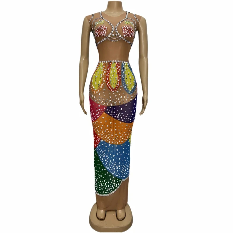 Colorful Mesh See Through Stones Birthday Celebrate Evening Dress Sleeveless Gown Guest Sexy Drag Queen Costume Nightclub Party
Colorful Mesh See Through Stones Birthday Celebrate Evening Dress Sleeveless Gown Guest Sexy Drag Queen Costume Nightclub Party