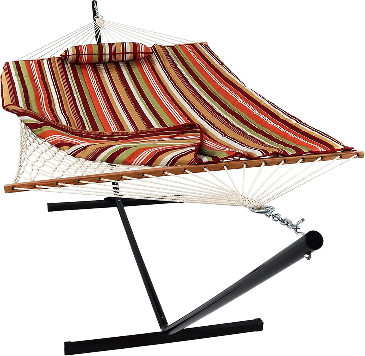 Sunnydaze Rope Hammock with Stand for Outside - Heavy Duty Freestanding Portable Outdoor Hammock Set with Quilted Pad, Pillow, a
Sunnydaze Rope Hammock with Stand for Outside - Heavy Duty Freestanding Portable Outdoor Hammock Set with Quilted Pad, Pillow, a