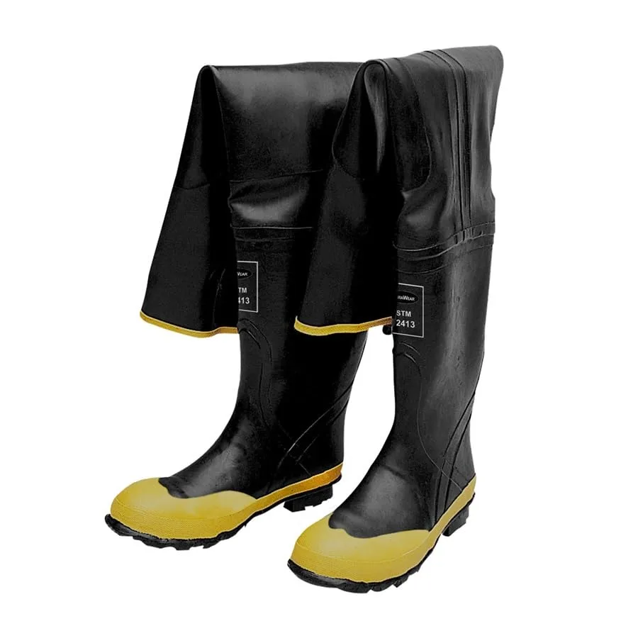 Hip wader boot for outdoor work, rubber fabric lined, black, reinforced knee and front for durability
Hip wader boot for outdoor work, rubber fabric lined, black, reinforced knee and front for durability