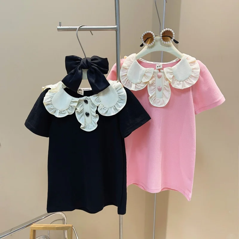 Summer Girls' Short Sleeve Children Shirt Polo Collar Solid Color Wooden Ear Baby Girl Long Dress23106
Summer Girls' Short Sleeve Children Shirt Polo Collar Solid Color Wooden Ear Baby Girl Long Dress23106
