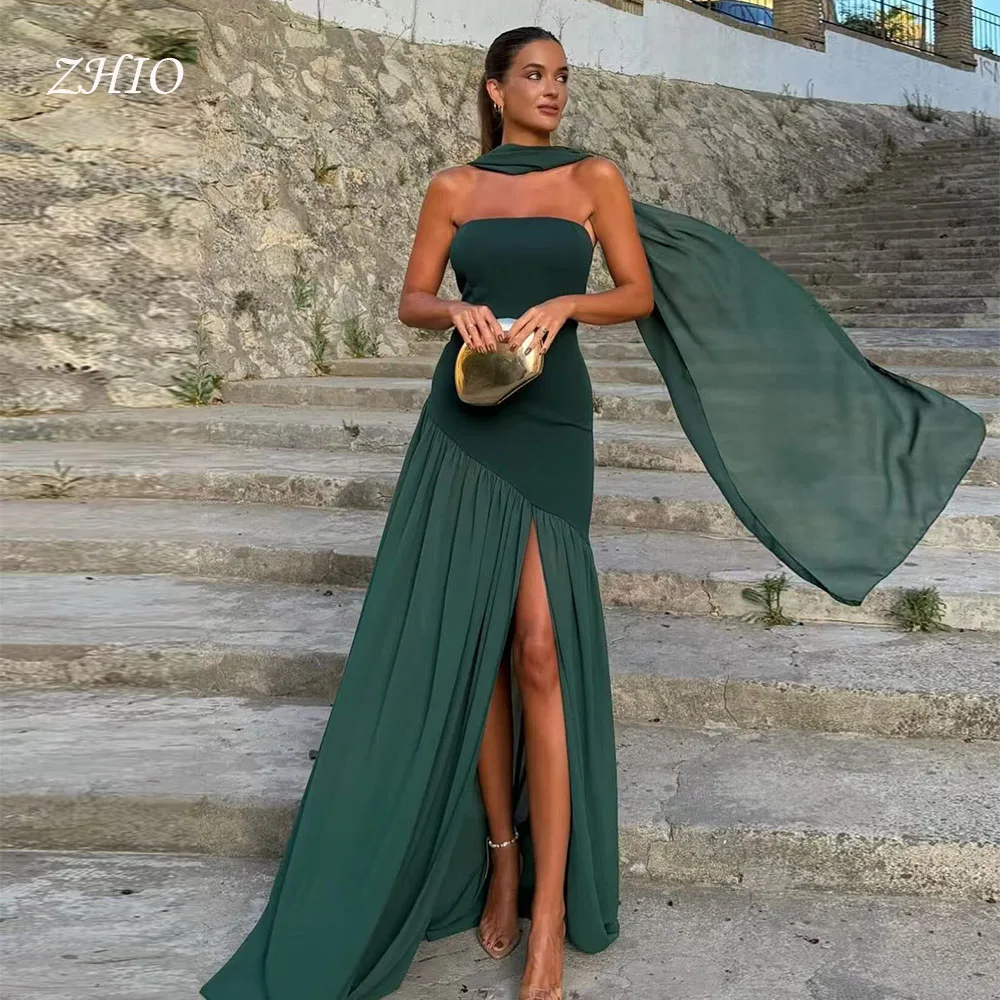 ZHIO Boho Drak Green Evening Dress Strapless Scarf Draped Chiffon Side High Slit Wedding Party Dresses Prom Gown Customized New
ZHIO Boho Drak Green Evening Dress Strapless Scarf Draped Chiffon Side High Slit Wedding Party Dresses Prom Gown Customized New
