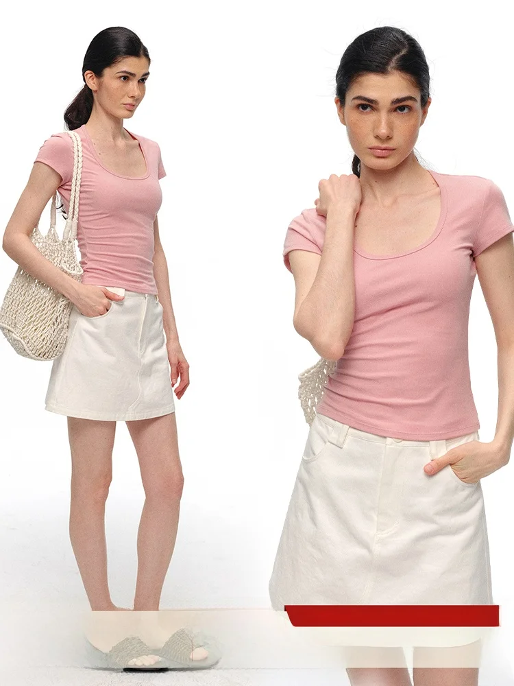 Slim Fit U-Neck Short Sleeve T-Shirt Women's Simple Versatile Body Shaping Color Base Summer Top Who Peach Lenzing T-Shirt
Slim Fit U-Neck Short Sleeve T-Shirt Women's Simple Versatile Body Shaping Color Base Summer Top Who Peach Lenzing T-Shirt