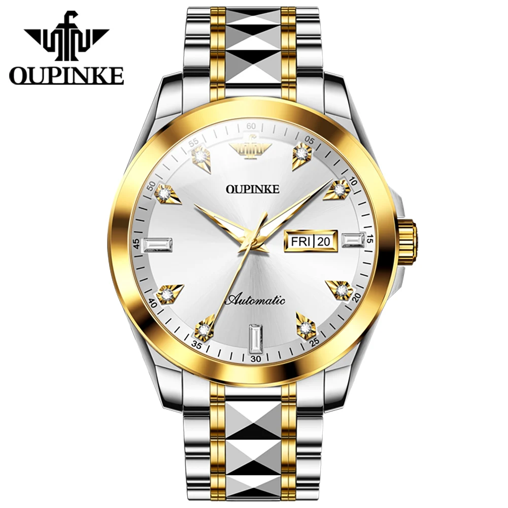 OUPINKE 3286 Original Men's Watch Dual Calendar Display Diamond Luminous Dial Tungsten steel Sapphire Automatic Mechanical Watch
OUPINKE 3286 Original Men's Watch Dual Calendar Display Diamond Luminous Dial Tungsten steel Sapphire Automatic Mechanical Watch
