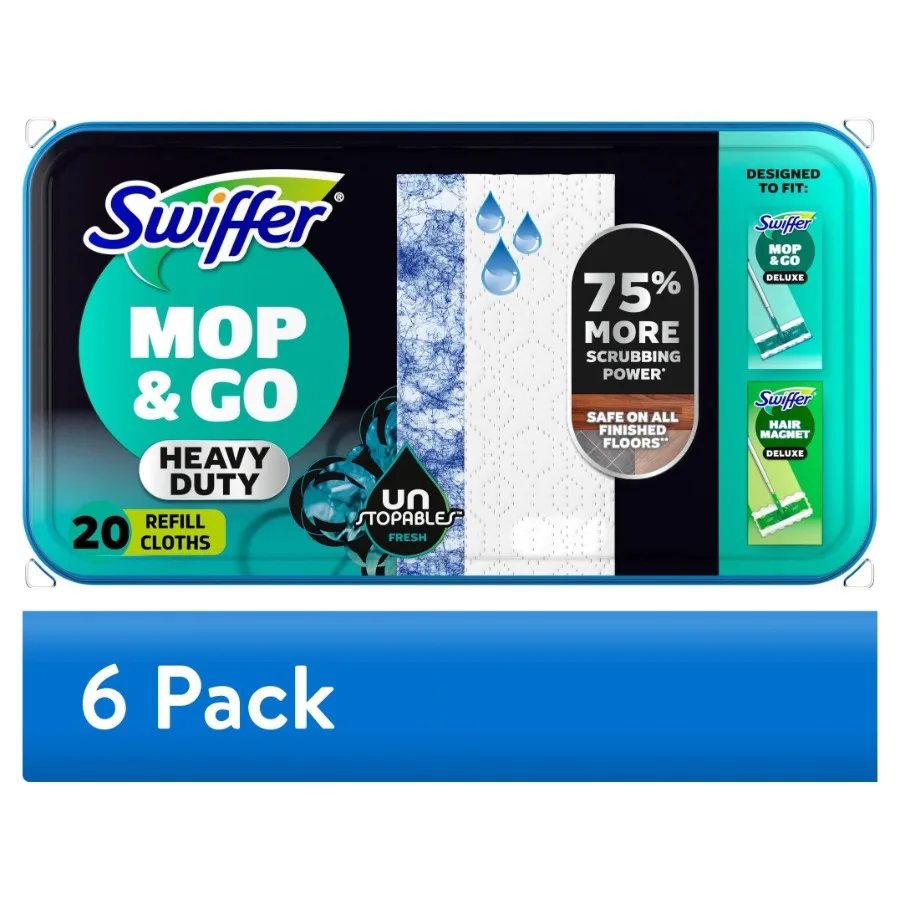 6 pack Mop and Go Heavy Duty Wet Refills Unstopables 20 Count
6 pack Mop and Go Heavy Duty Wet Refills Unstopables 20 Count