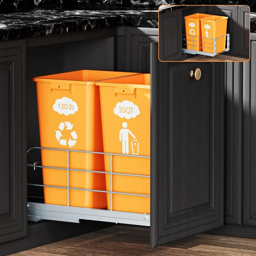 Pull Out Trash Can Under Cabinet with Soft Close Slides 130LB Heavy Duty Under Sink Trash Bin Kit with Door or Base Mount, Fits
Pull Out Trash Can Under Cabinet with Soft Close Slides 130LB Heavy Duty Under Sink Trash Bin Kit with Door or Base Mount, Fits