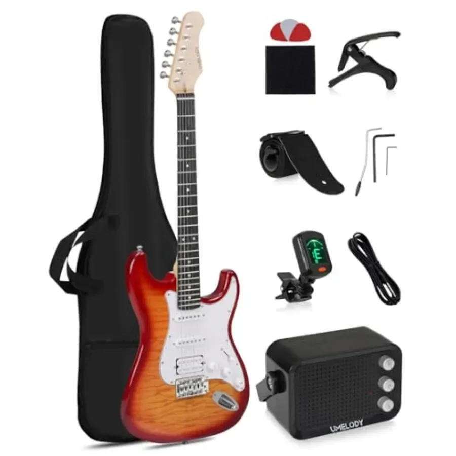 Beginner electric guitar kit for practice and performance, alder body with amber finish, HSS pickup configuration and 5-way swi
Beginner electric guitar kit for practice and performance, alder body with amber finish, HSS pickup configuration and 5-way swi