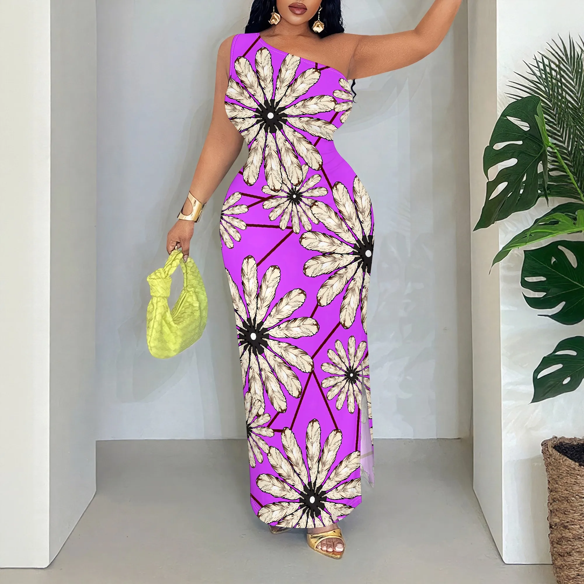 Purple Floral One-Shoulder Maxi Dress, Sleeveless Ruched Bodycon Gown, Summer Party Club Wear for Women, S-2XL
Purple Floral One-Shoulder Maxi Dress, Sleeveless Ruched Bodycon Gown, Summer Party Club Wear for Women, S-2XL