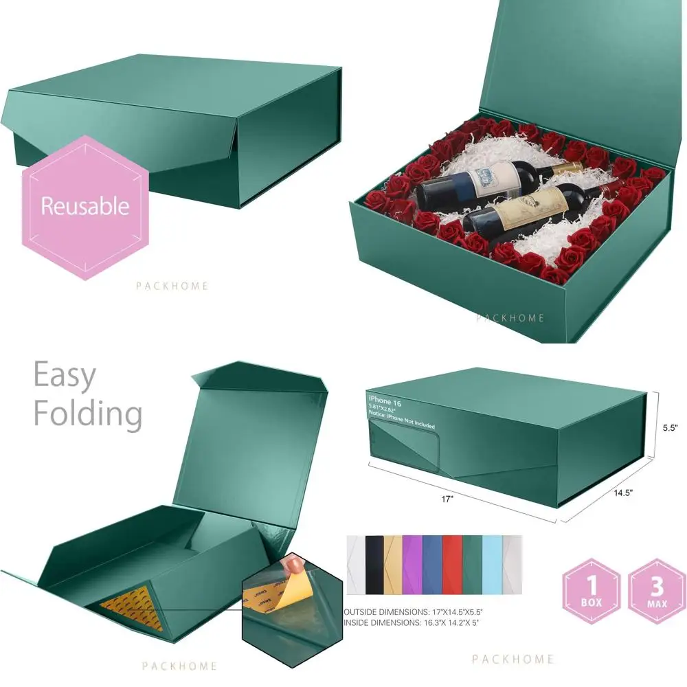 Extra Large Magnetic Closure Gift Boxes, 17x14.5x5.5 Inches, Ideal for Clothes & Large Gifts, Glossy Green
Extra Large Magnetic Closure Gift Boxes, 17x14.5x5.5 Inches, Ideal for Clothes & Large Gifts, Glossy Green