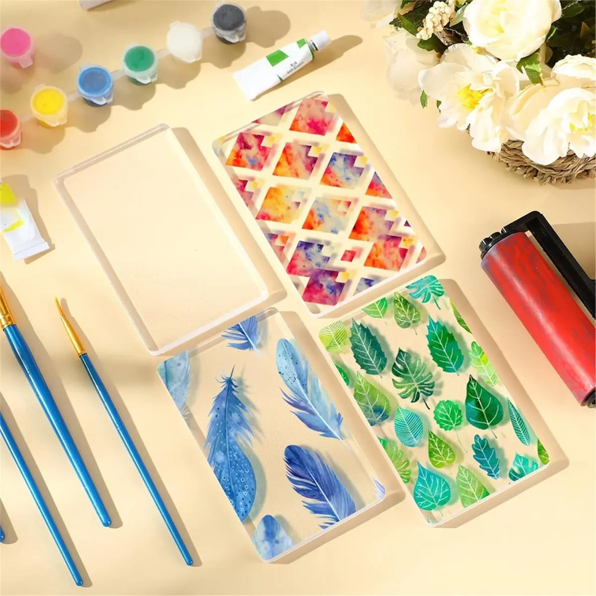 8 Pack Monoprinting Print Plates 5 X 3 Inch Reusable Silicone Plate Class Printing Plates for Card Making, Scrapbooking